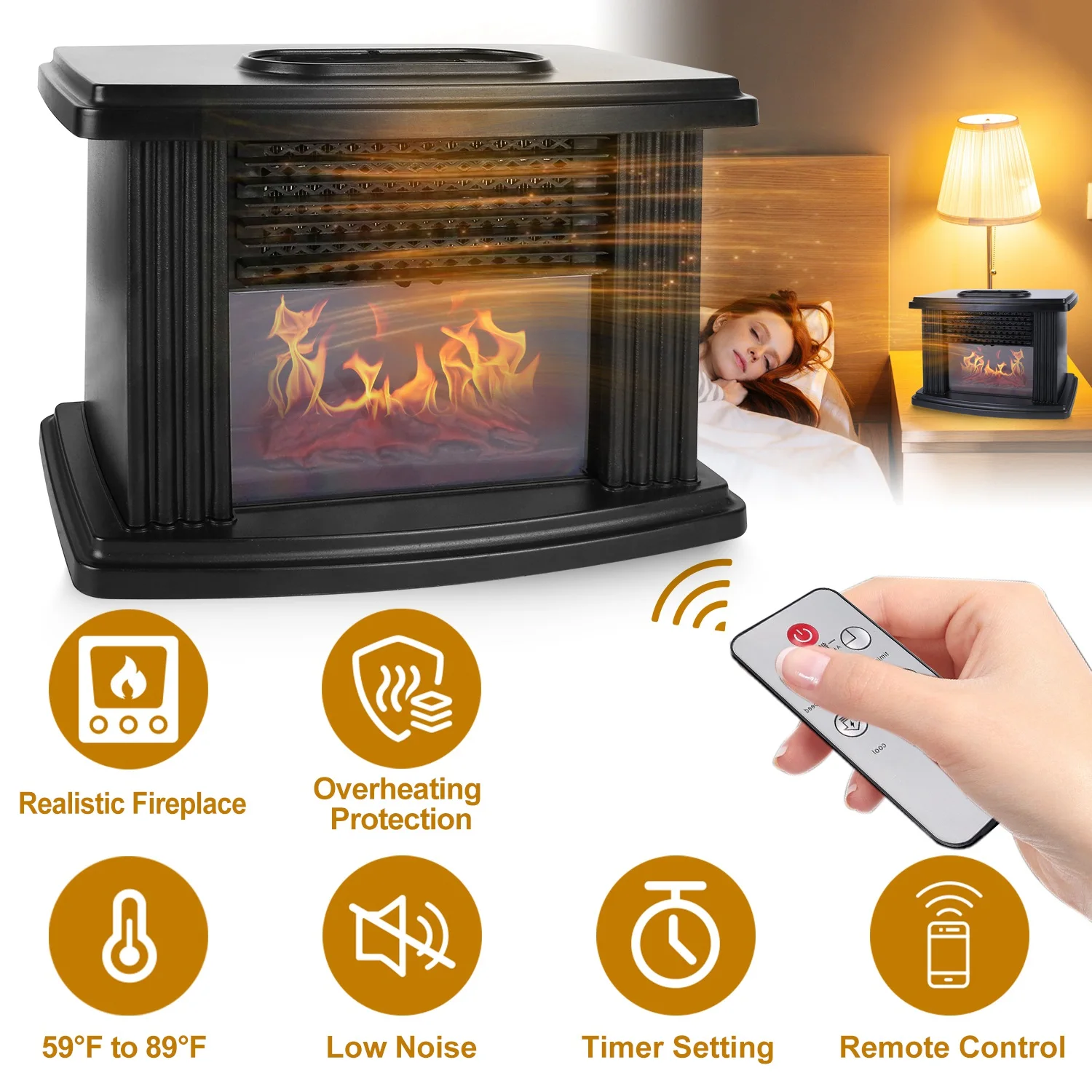 

Electric Fireplace Heater 800W Artificial Flame Stove Heater with Accurate Digital Thermostat Timer Setting Remote Control Overh