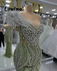 Abendkleid Luxury 2024 Dubai Sage Green Wedding Party Dress Prom Robes De Soirée Cap Sleeve Crystal Tassel Mermaid Evening Gowns