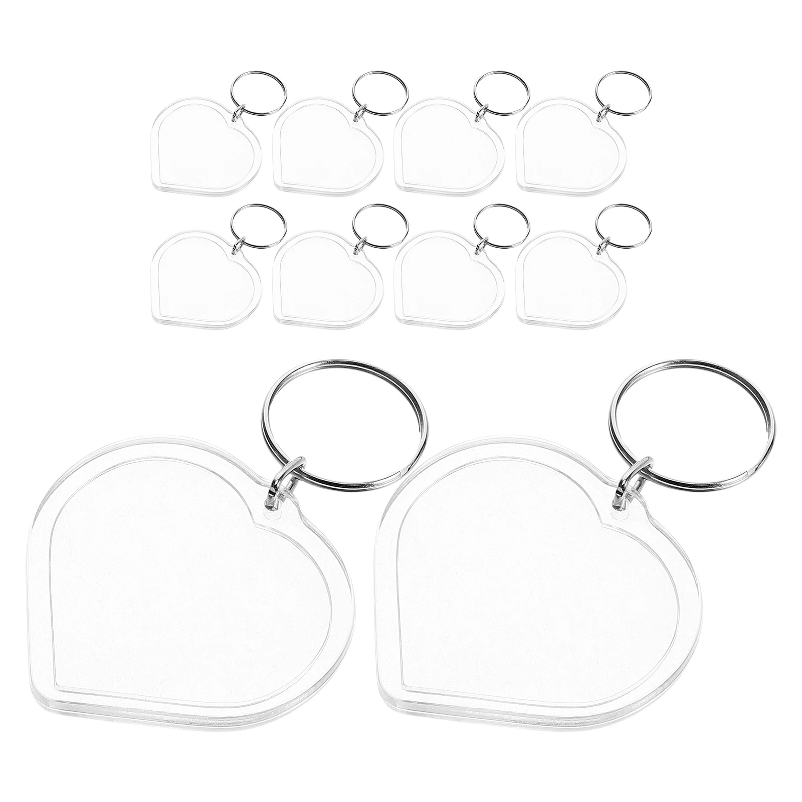 10 Pcs Heart-Shaped Acrylic Keychains Transparent Photo Frame Keyrings Creative Pendant Gift