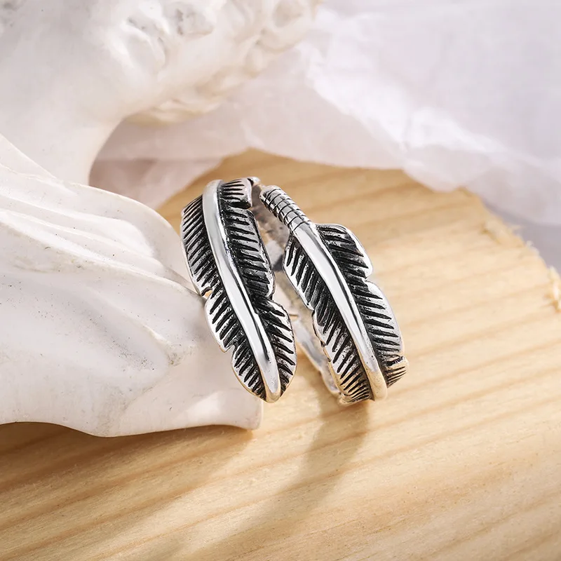 925 Sterling Silver Feather Adjustable Rings For Women Luxury Jewelry Gift Female GaaBou Jewellery