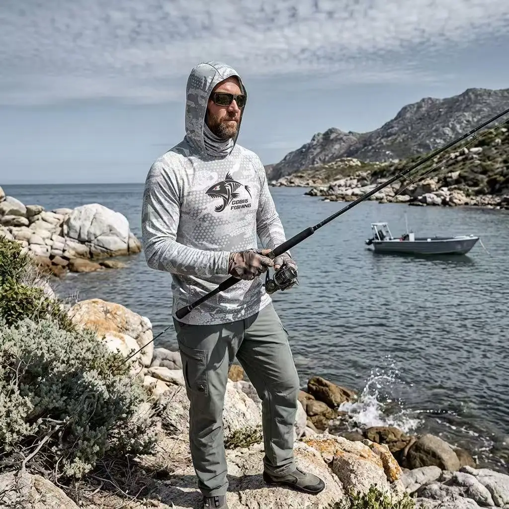 Performance Fishing Shirt Men's Long Sleeve Hooded Mask Fishing Clothing Fishing Uv Protection Jersesy Fishing Wear Hiking Shirt