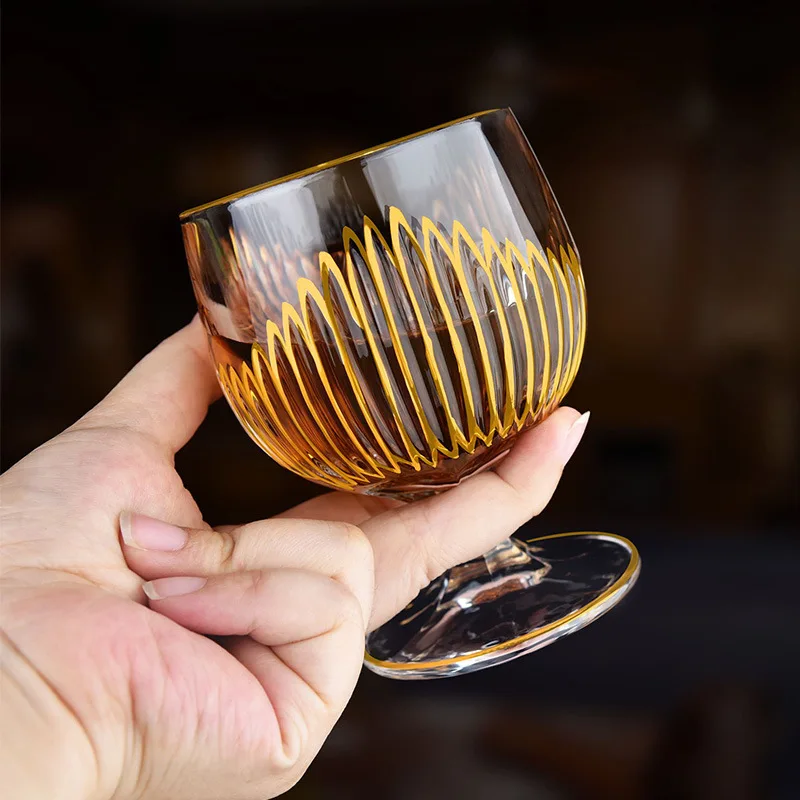 2Pcs hot-selling light luxury glass red wine glass wine glass household gold-painted bantam cup big belly