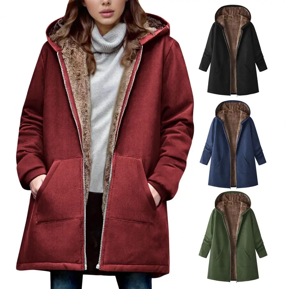 Women's Autumn Winter Thicken Hoodie Coat Long Sleeve Zipper Warm Plush Lined Jacket With Pocket Solid Sports Sweatshirt 2025