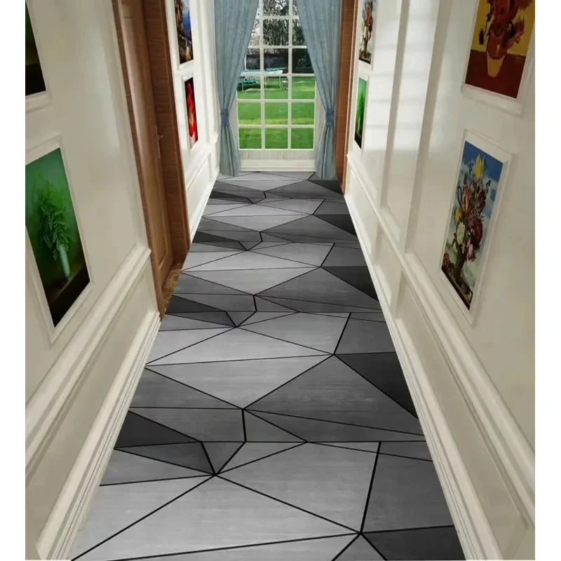 VIKAMA Modern Geometric Long Corridor Carpet Hotel Lobby Aisle Entrance Mat Washable Non-Slip Bedroom Carpet Home Decor
