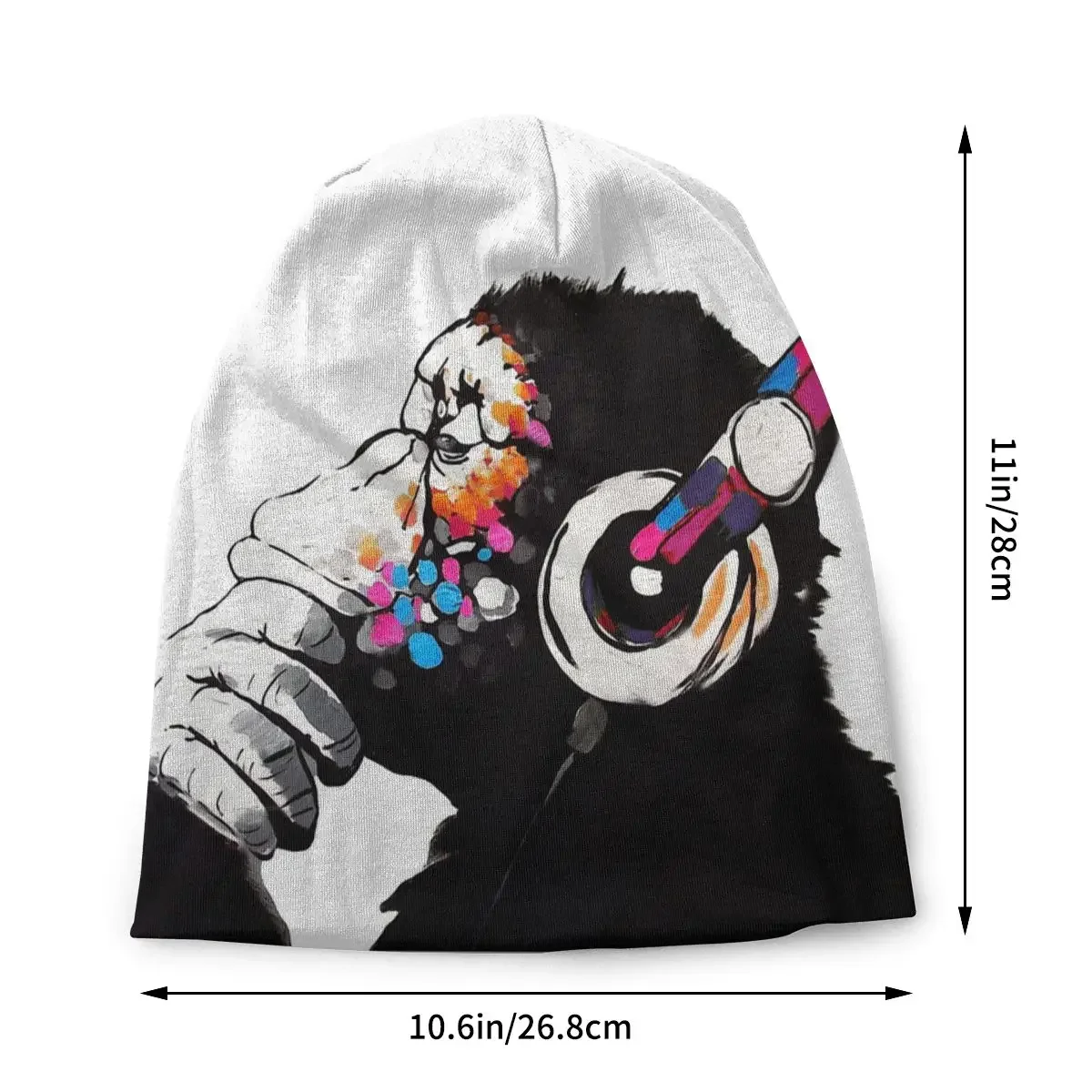 Thinker Monkey DJ With Headphones Banksy Graffiti Unisex Bonnet Winter Warm Hip Hop Hats Double Layer Thin Hat Breathable Caps