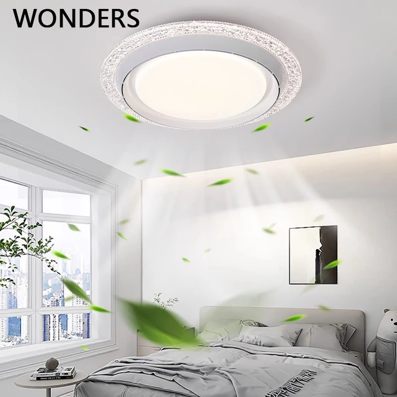 Hidden Bladeless Fan Ceiling Lamp Iron Material Acrylic Lampshade Ceiling Fan Light LED Remote Control Modern Bedroom New Lustre