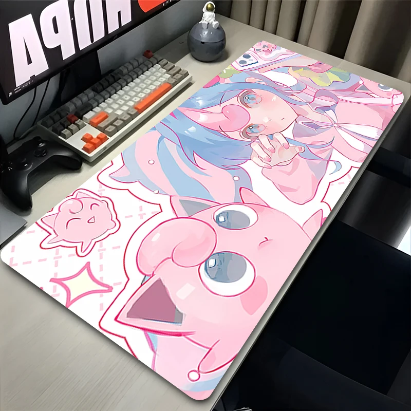 

Popular Mouse Pad Cute Girl Pokemon Jigglypuff Gamer Computer Desk Mat Extended Keyboard Laptop PC Gaming Mousepad For Best Gift