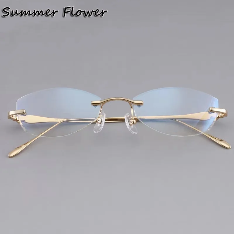 

Designer Eyeglasses Diamond Female Rimless Titanium Glasses Frame Transparent Stone Lenses Women Prescription Spectacles