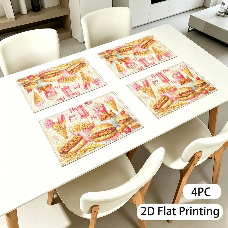 4Pcs Fig Banana Linen Placemat Realistic Fruits Grape Berries Table Mat Heat Resistant Coaster Dining Bowl Pad Kitchen Decor