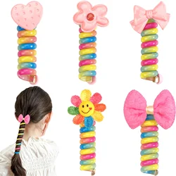 2Pcs Candy Color Telephone Wire Line Elasticity Rubber Band Elastic Hairbands Hair Rope For Kid Scrunchy Headbands Gum Spring