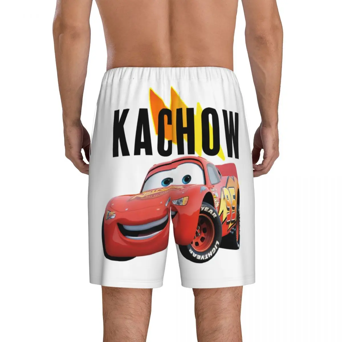 Custom Lightning Mcqueen Cartoon Cars Kachow Pajama Shorts Sleepwear Men Elastic Waistband Sleep Lounge Short Pjs with Pockets