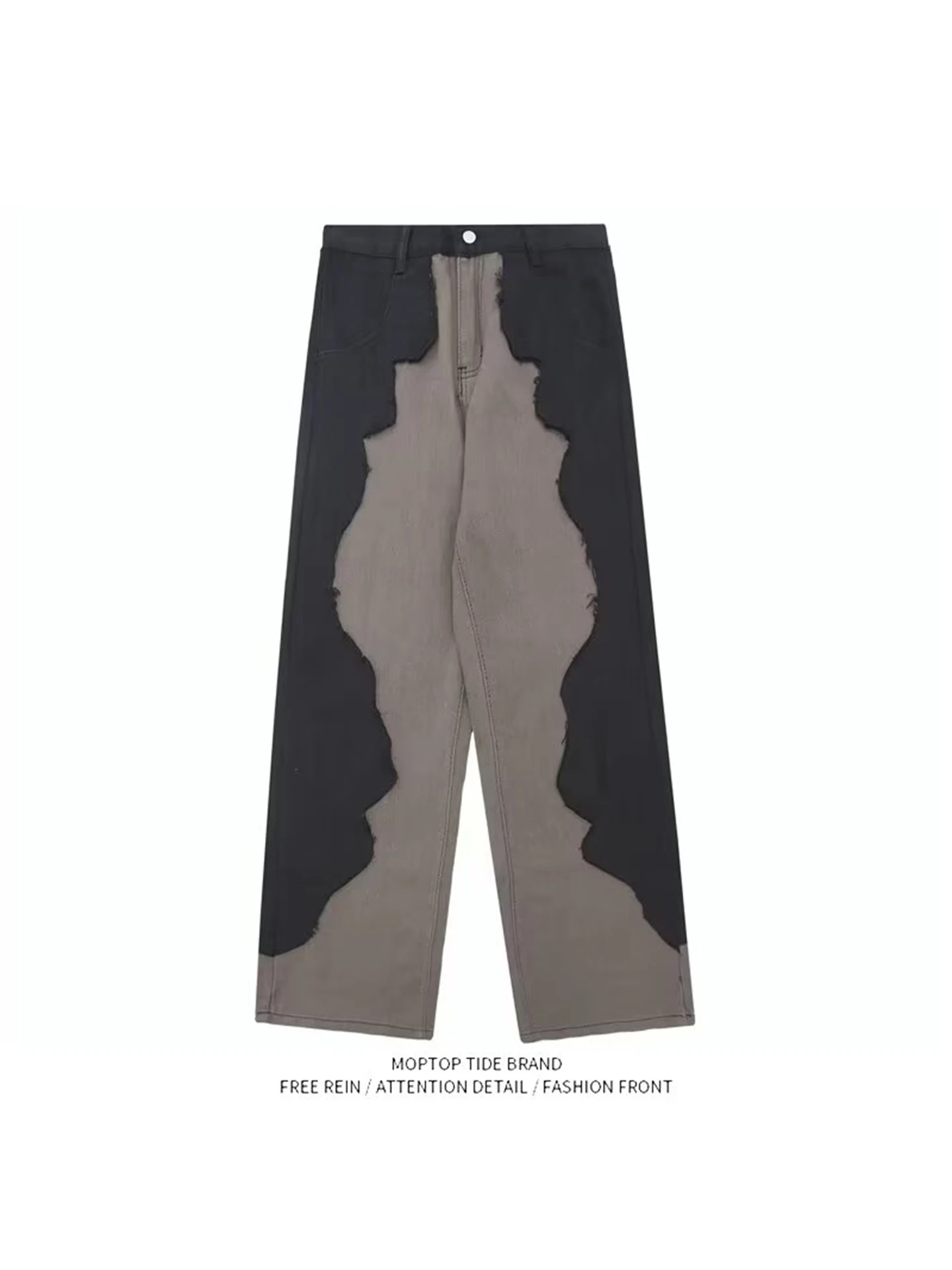 

Мужские джинсы WHXS Design с высокой талией, прямые широкие штанины, деним, весна 2026, ранняя осень, новые модные джинсы с цветными вставками в стиле Wave Color Block