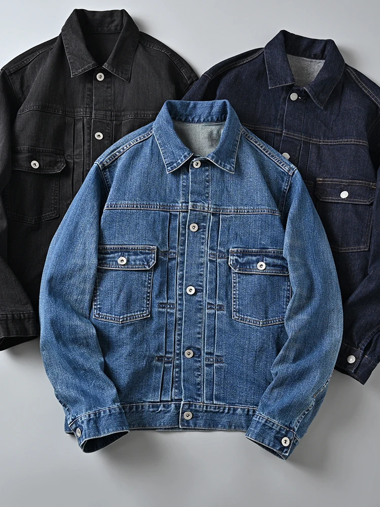 

Classic Men's Denim Jaet Casual Waed out Faion Workwear Coat Versatile Youthful Sle Long Sve Stand Fit Outerwear