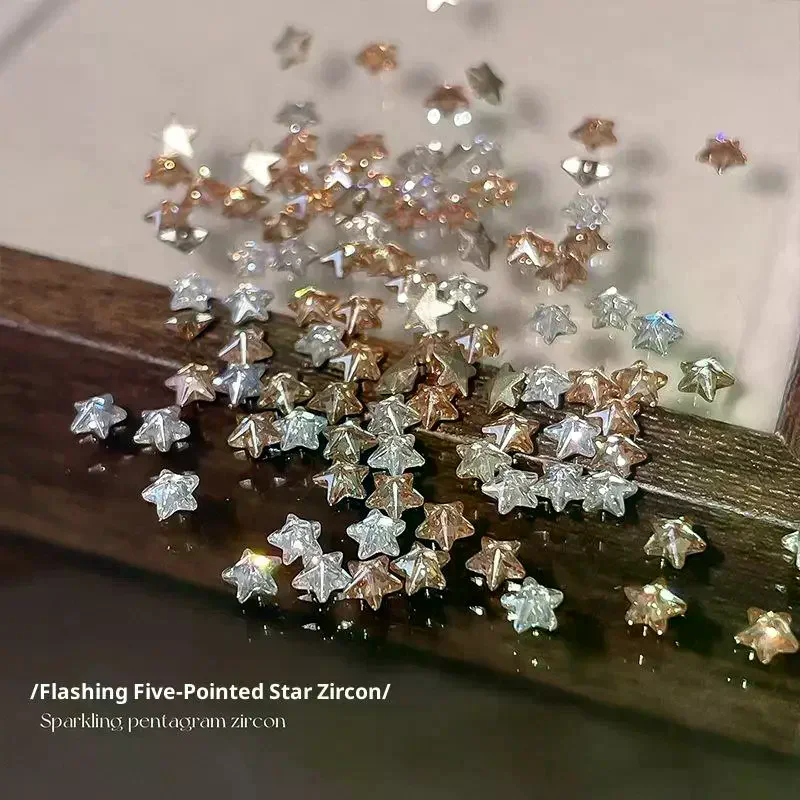 50Pcs Star Zircon Nail Rhinestone Nail Art Charm Sparkle 3D Nail Rivet Flat Bottom Nail Decoration Parts DIY Manicure