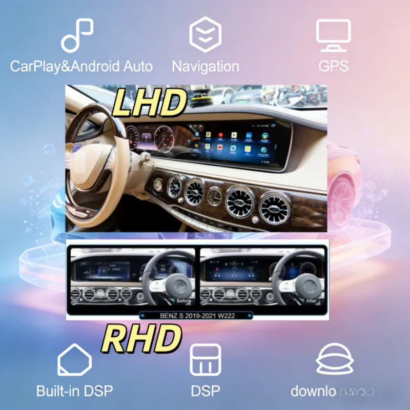 Wireless CarPlay For Mercedes Benz S-Class Models W222 2018-2023 with Android Auto Carplay Functions Car Multimedia Video Player