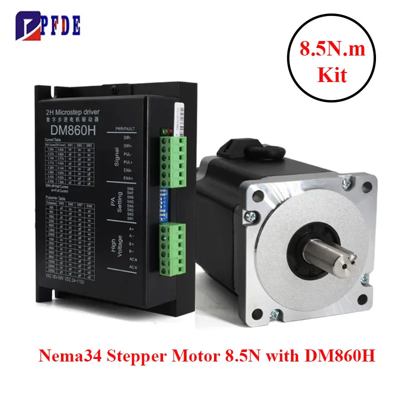 Dustproof Nema34 Stepper Motor 8.5N.m with DM860H Step Drvier Kit Length 118mm, Single Output Shaft 14mm For CNC Router