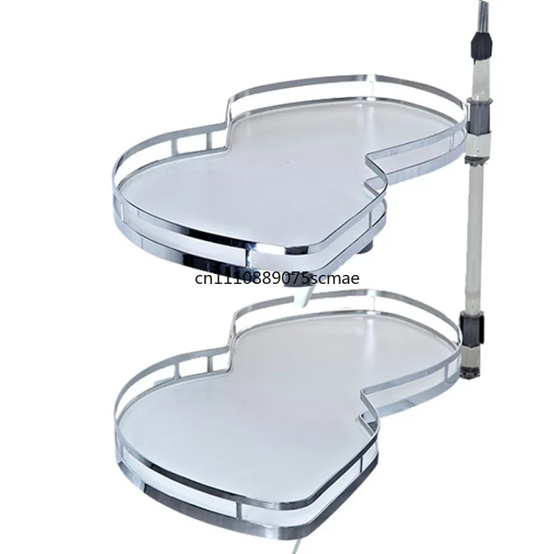 Double Layer Rotating UFO Corner Pull Basket, Soft Close Cabinet Monster Blind Corner Seasoning Cookware Storage Rack