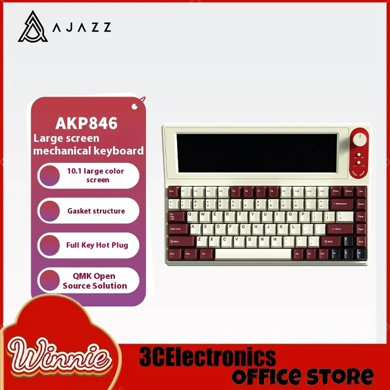 Ajazz akp846 teclado mecânico com fio 10.1 Polegada tela 84 teclas hot swap teclados de jogos gaxeta botão de metal pc laptops tablets