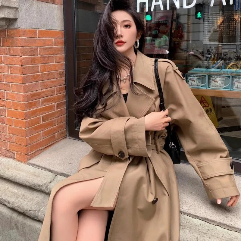 British-style Long High-shoulder Trench Coat Women's 2026 Spring Autumn New Collection Overcoat Super Stylish Casual Fashion