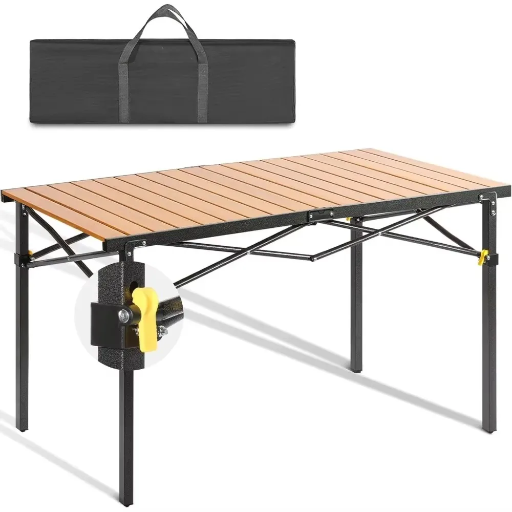 

Camping table lightweight foldable large, portable camping table with aluminum roller shutter top and tote bag for outdoor use