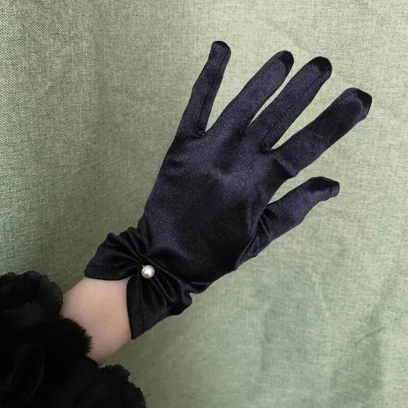 

French Retro Black Gloves Women's Thin Sunscreen Dinner Party Gloves