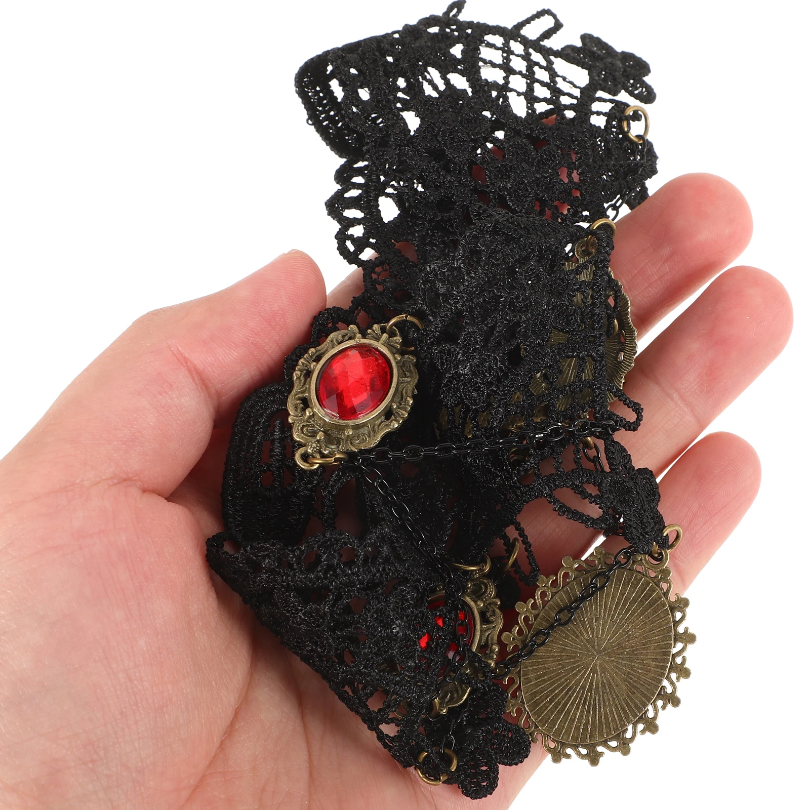 빈티지 고딕 레이스 초커 목걸이 라인스톤 장식 할로윈 코스프레 파티 목걸이 여성용 펑크 초커 목걸이