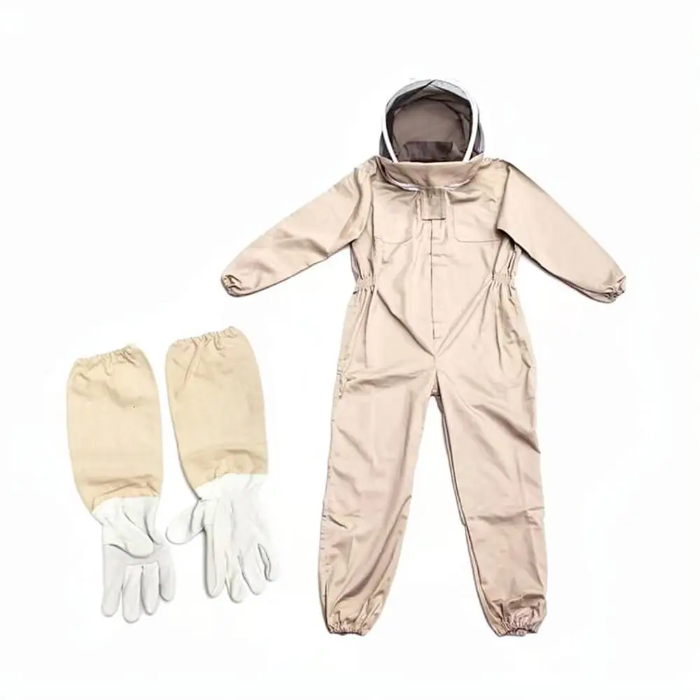 Protective Beekeeping Suit With Face Veil And Sheepskin Gloves Professional Safety Coverall Gear For Garden Apiarists