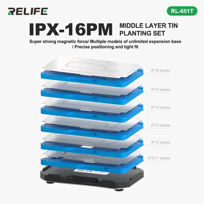 RELIFE RL-601T IPX-17PM 31 in 1Motherboard Middle layer tin planting set  3D BGA Reballing Stencil Repair toolss