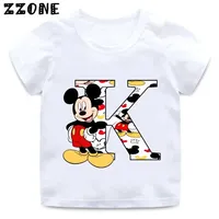 Disney Mickey Mouse Letter A -Z  Print Cartoon Kids Pure Cotton T-Shirts Girls Clothes Baby Boys T Shirt Summer Children Tops