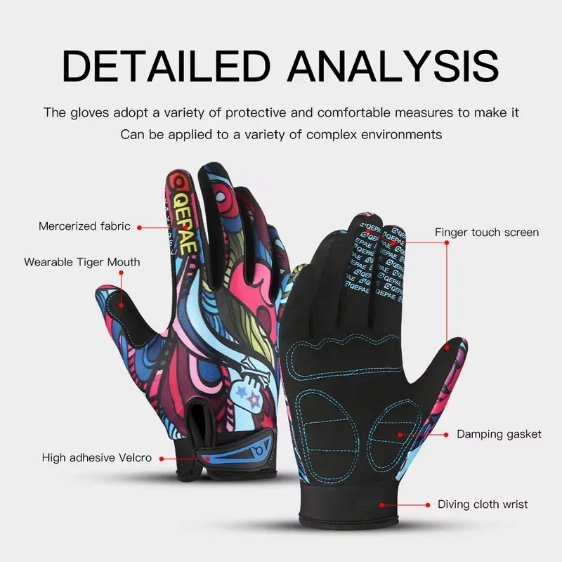 Print Cycling Gloves Bike Bicycle Sports Full Finger Hiking Gloves Mesh GEL Winter Gloves Men Women