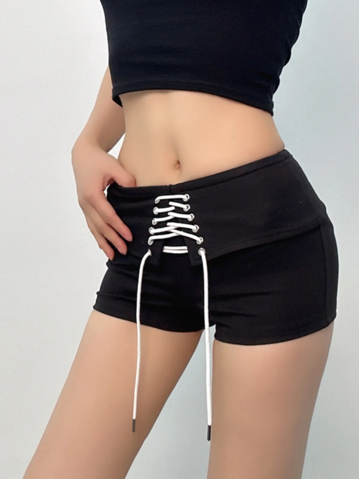 Girl Summer Spicy Flip Waist Drawstring Low Waist Wrapped Buttocks Shorts Women Lifted Buttocks Casual Solid Ultra Shorts 5V42