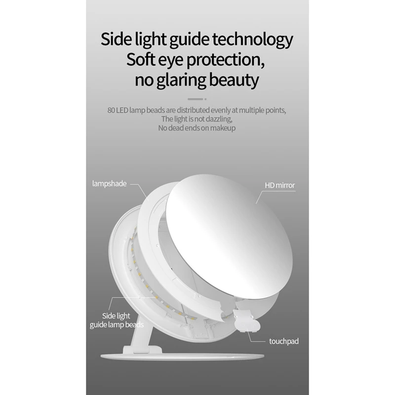 Iluminado espelhos dobráveis com 80 luzes LED, espelhos de beleza portáteis, 4 cores iluminação, mesa, viagens, durável, maquiagem