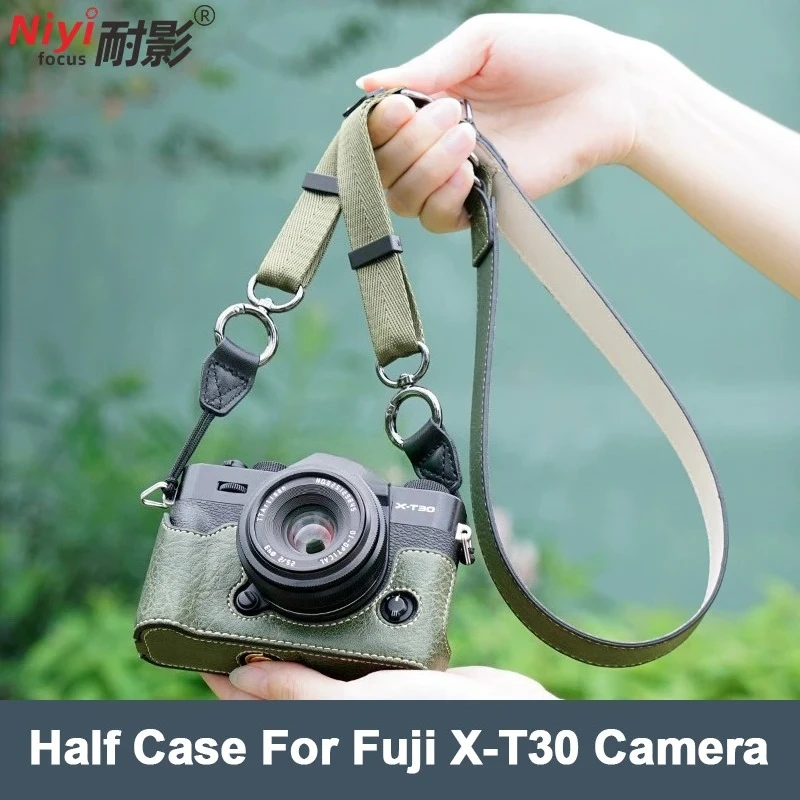 Kameratasche für Fujifilm XT10 XT20 XT30 XT30II Retro-Litschi-Muster Anti-Rutsch-Kamera Halbe Tasche Körper Anti-Drop und staubdicht