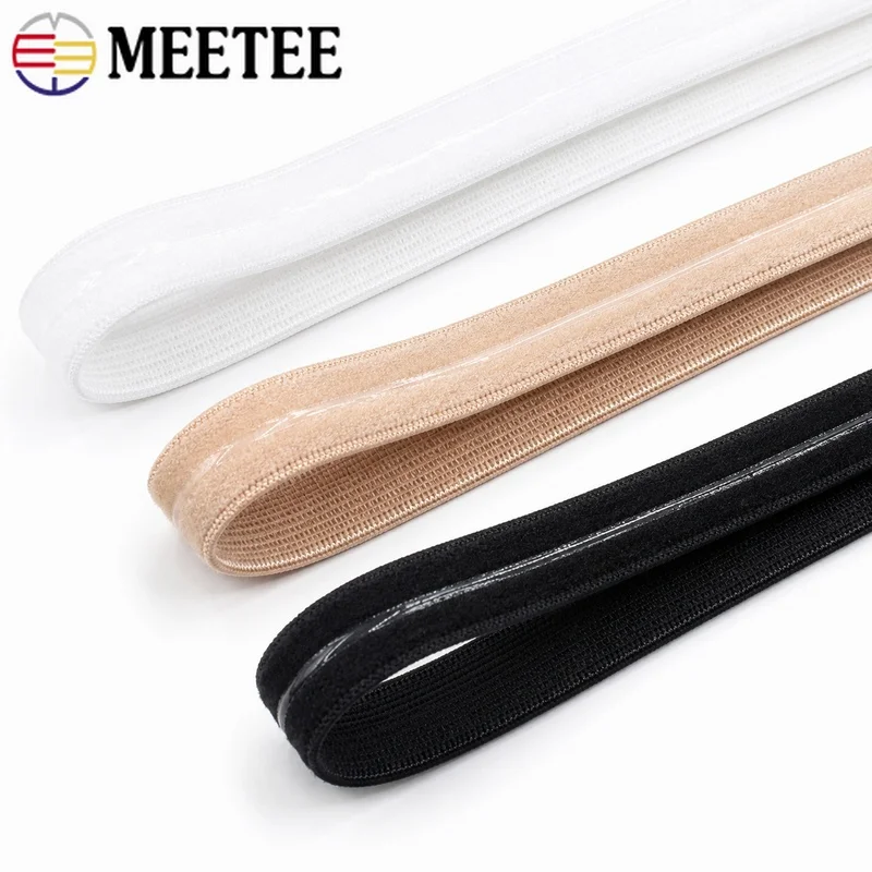 10-50m 10mm Silicone Non-Slip Elastic Band Polyester Stretch Ribbon for Bra Underwear Wedding Dress Lingerie Sewing Accessories