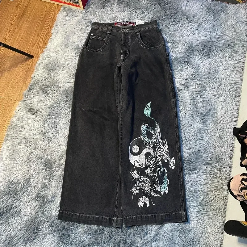 JNCO Y2K workowate dżinsy mężczyźni w stylu vintage haftowane dżins wysokiej jakości Hip Hop Goth streetwear Harajuku mężczyźni kobiety na co dzień dżinsy z szeroką nogawką