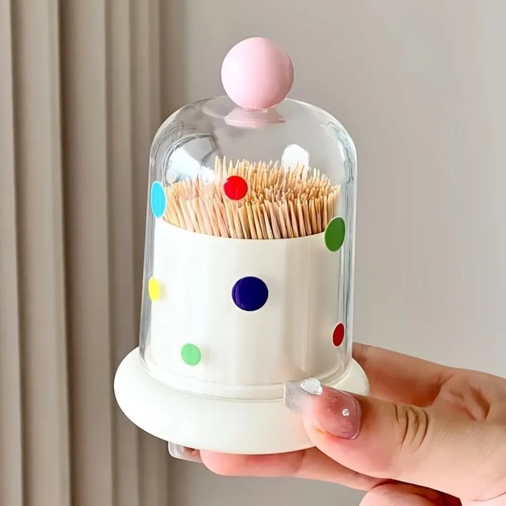 Polka Dot Toothpick Holder Dustproof Food Grade PP Plastic Cotton Swab Storage Box Contrast Color Transparent Cover