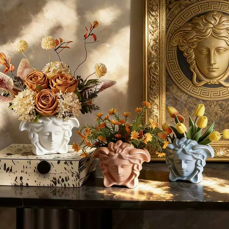 Nordic Retro Human Head-shaped Vase Ornaments Living Room Bedroom Entrance Flower Arrangement Containers Home Decoration Vases