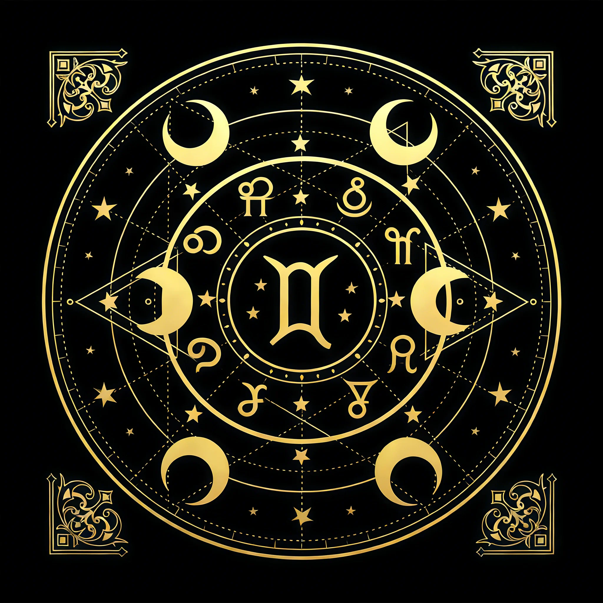 VIKAMA Gemini Zodiac Altar Cloth Black Gold Astrology Magic Circle Tarot Table Mat Decor