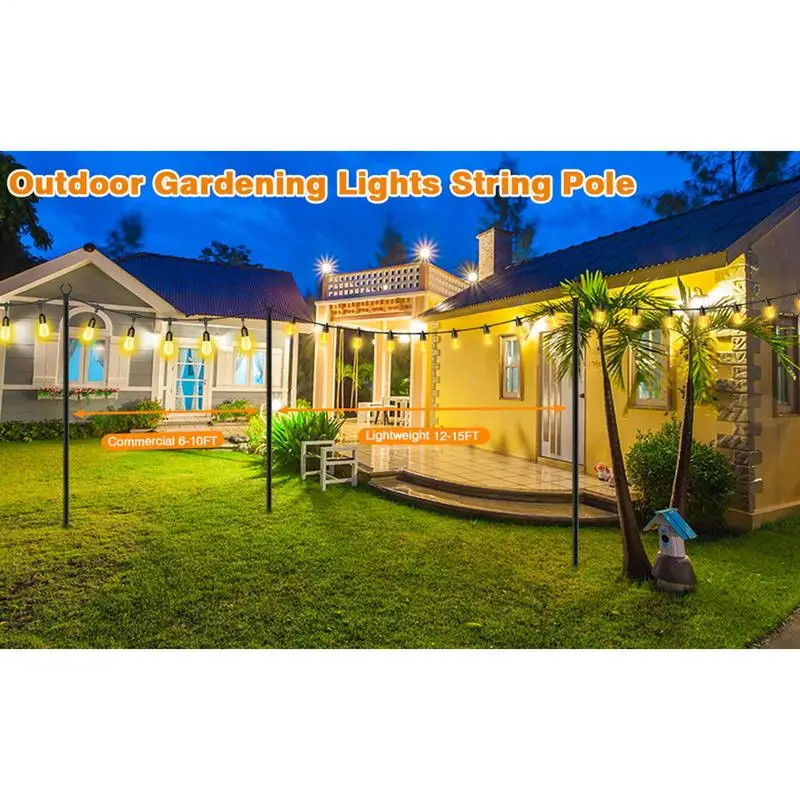 String Light Poles 2X Garden Light Poles Metal String Yard Light Poles Lawn Garden Light Poles Heavy Duty Metal Garden Outdoor