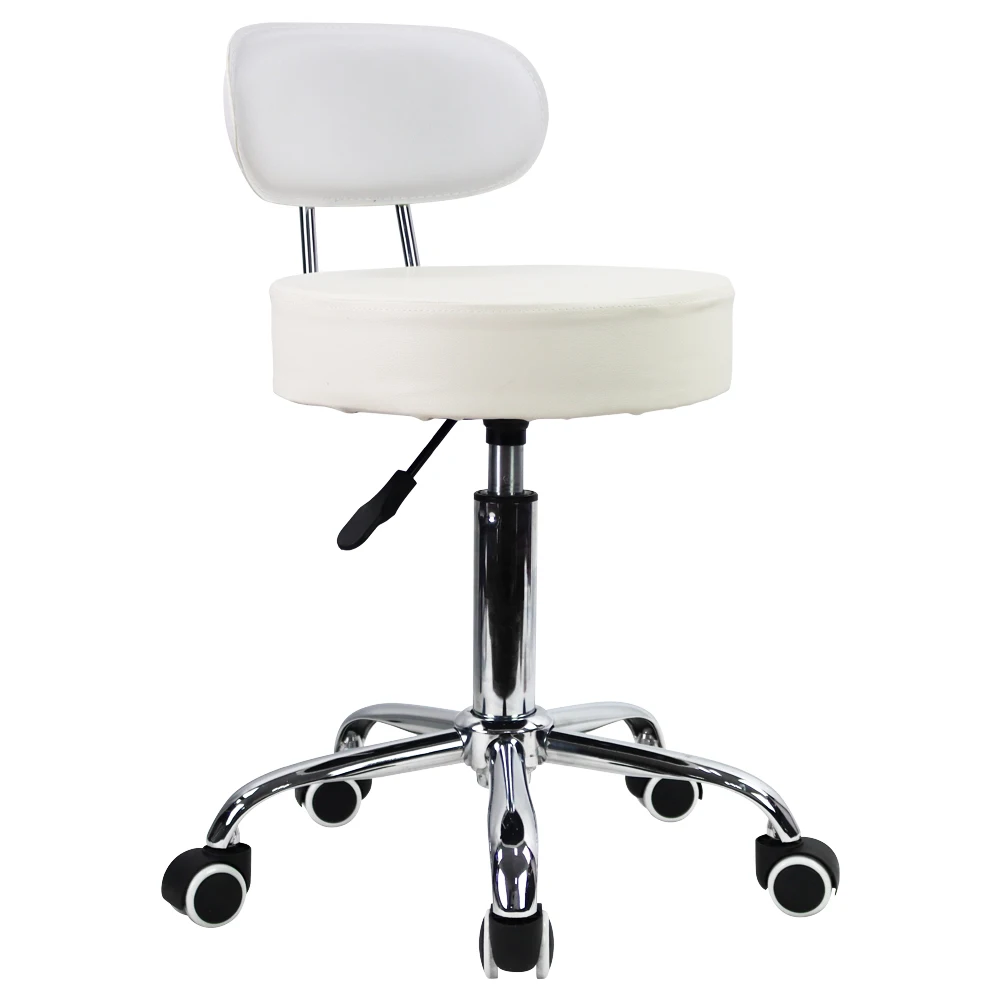 CANBOUN PU Leather Rolling Stool With Mid Back Height Adjustable Office Home Drafting Swivel Task Chair With Wheels White
