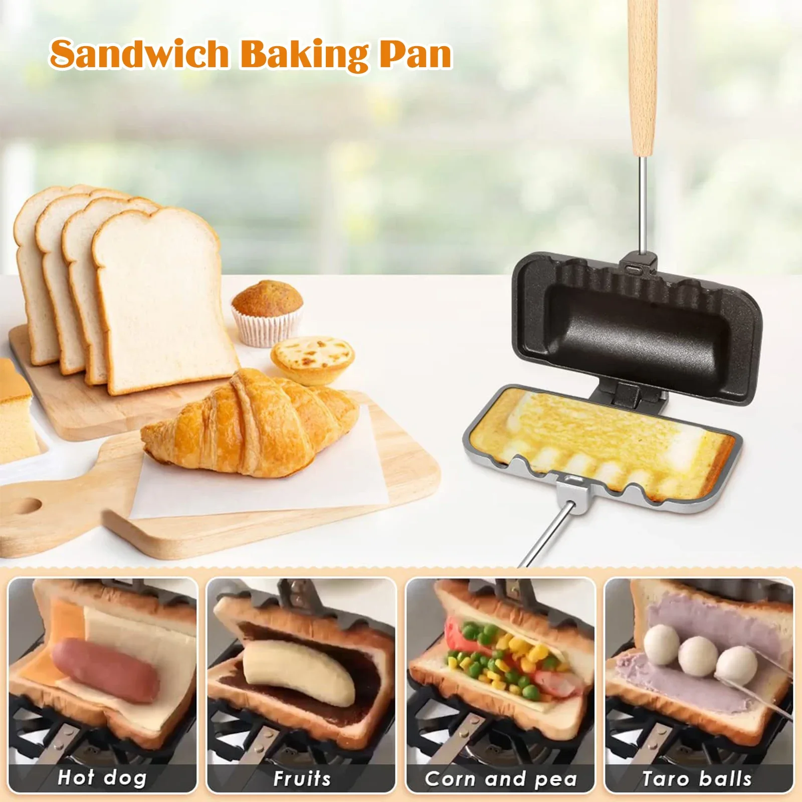 Double-Sided Sandwich Baking Pan for Bread Toast Breakfast Machine Pancake Maker Portable Non-Stick Grill Frying Pan