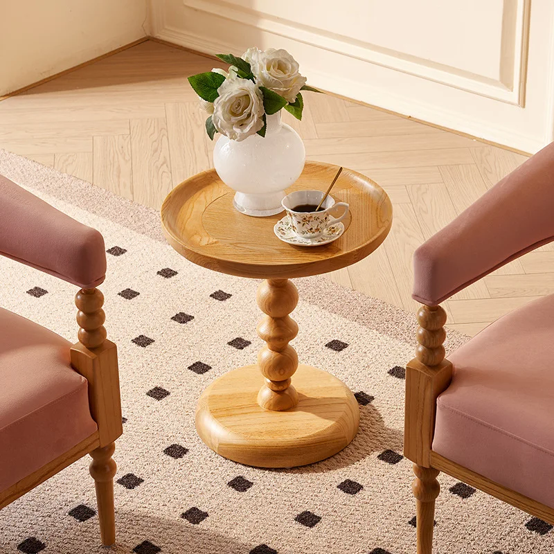Nordic solid wood edge few round medieval small coffee table modern simple small table rack cup table