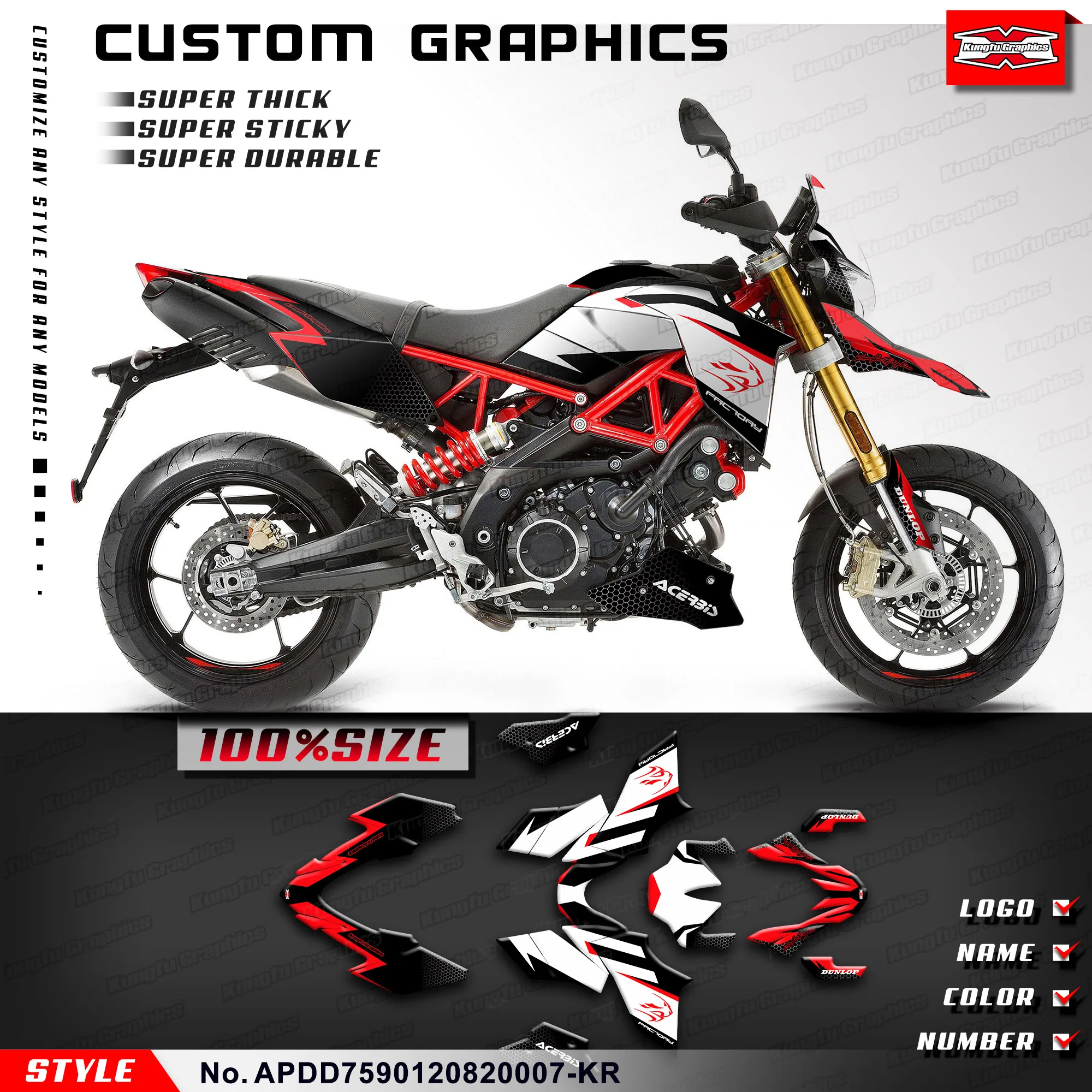 

KUNGFU GRAPHICS Racing Graphics Decals Stickers Kit for Aprilia Dorsoduro 750 900 1200 2008-2018, APDD7590120820007-KR