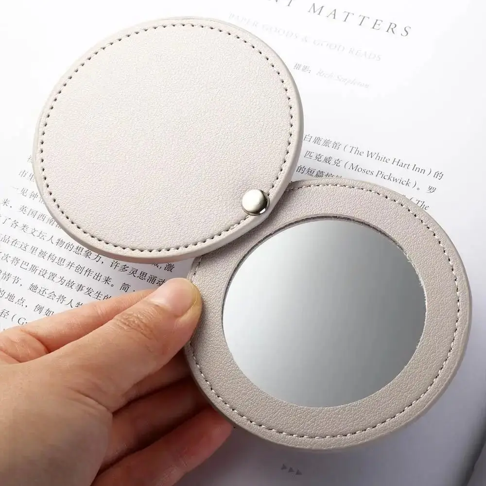 1PC New PU Round Leather Makeup Mirror 360 Degree Rotation No Deformation Round Beauty Mirror Mini Folding Pocket Mirror Girl