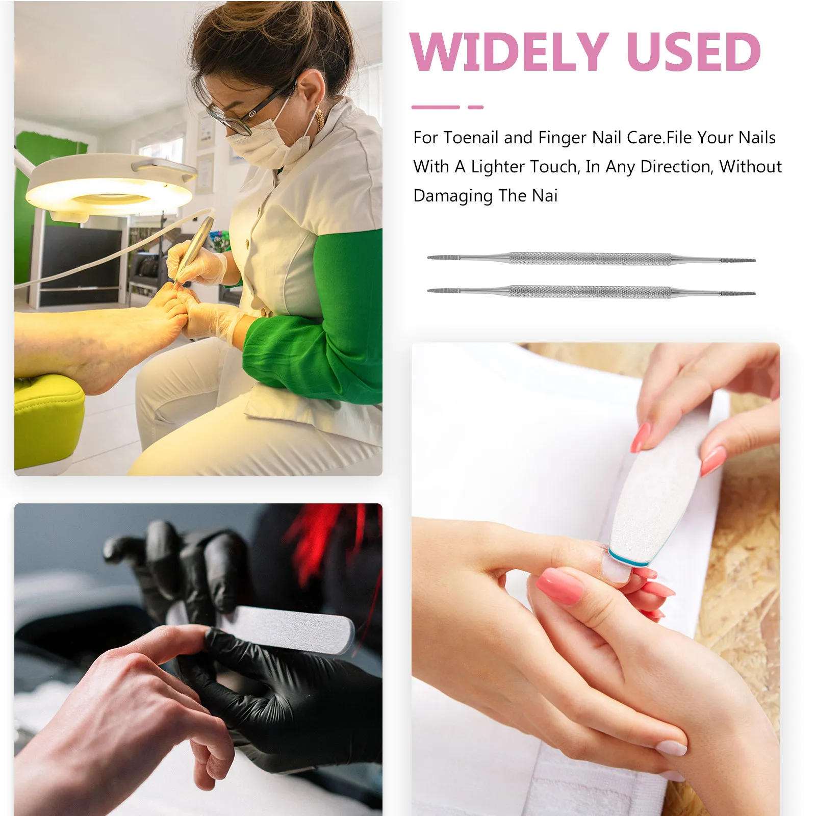 

3Pcs Double Ended Pedicure Nail File Stainless Steel Nail Cleaning Instrument Ingrown Toenail Correction Toenail Care Tool