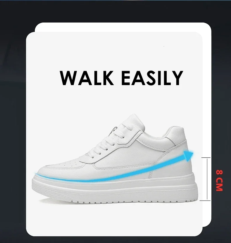 Lift Turnschuhe Mann Aufzug Schuhe Höhe Erhöhen Einlegesohle 8 cm Weiß Schwarz Größere Schuhe Männer Freizeit Mode Sport Plus größe 36-44 – Detail 9