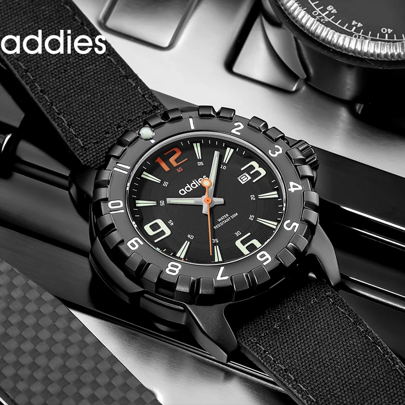 Addies Orologi al quarzo Miyota 2115 Movimento 50m Impermeabile Militare Sport all'aria aperta Orologio da uomo Moda Orologio da polso analogico luminoso