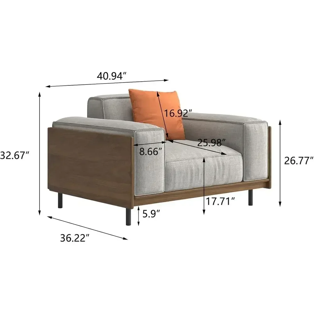 Modern 1-Person Fabric Sofa, Solid Wood Accent Furniture, High-Density Foam Seat, Ideal for Compact Living Spaces, Office, Grey