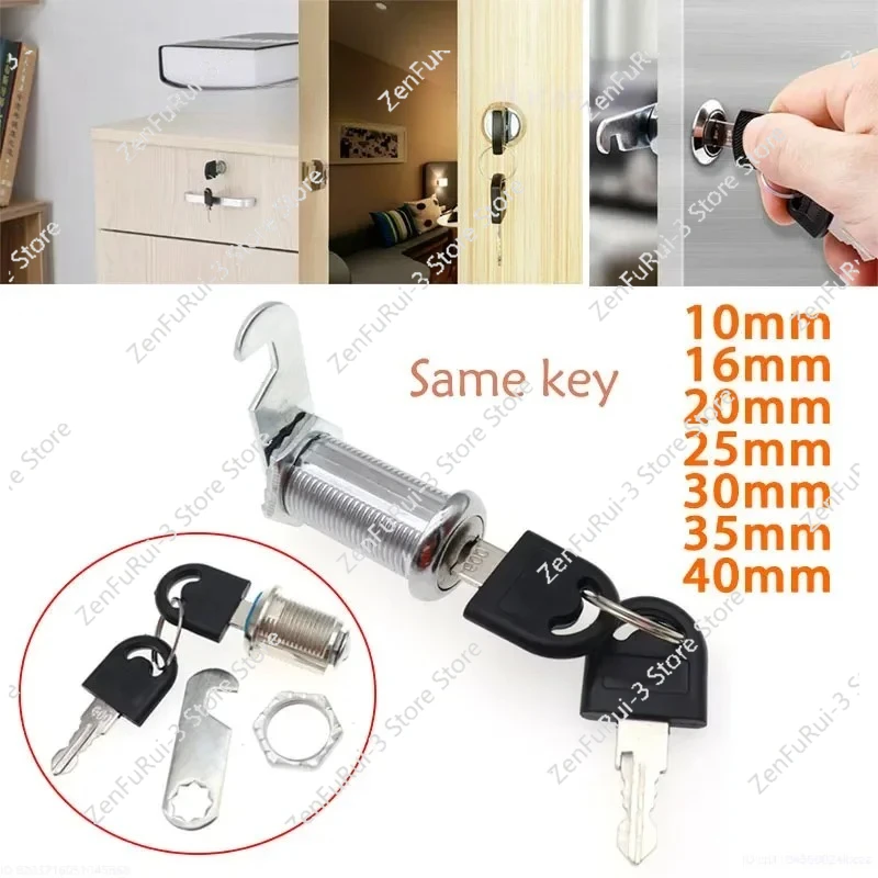 10/16/20/25/30/35/40mm Security Lock Metal Cylinder DIY Cabinet Locker Cam Lock With Same Keys Security Mailbox Lock Drawer