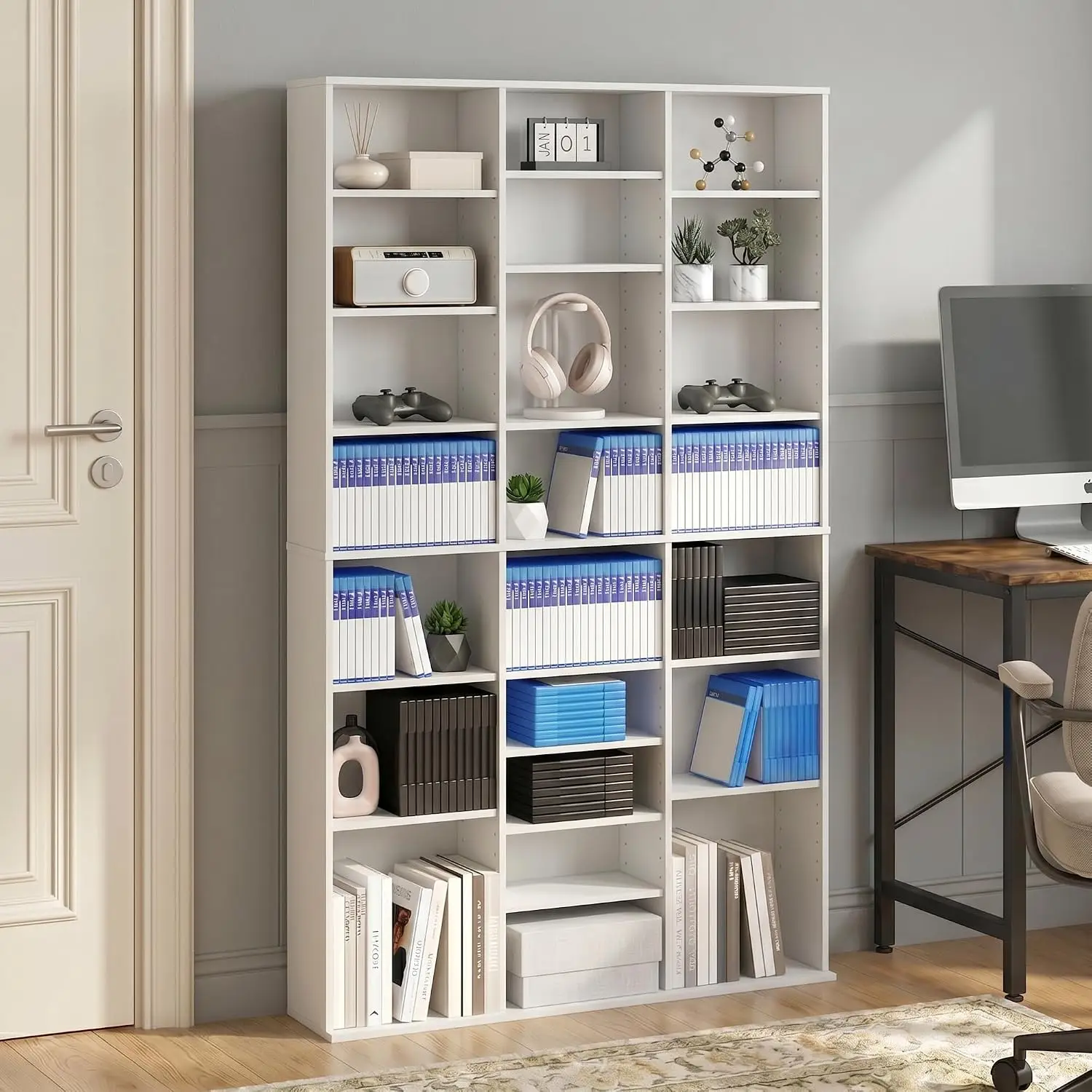 24-Shelf Wide CD Rack, 8 x 3 DVD Storage Cabinets with Adjustable Shelves, Easy Assembly DVD Shelf, Media Shelf for CD Blueray G